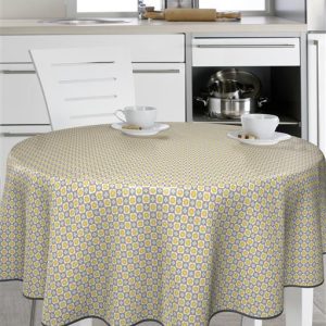 Round Oilcloth Mustard Squares size 160cm