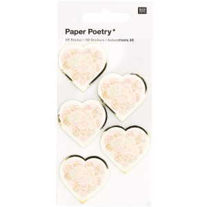 3D Stickers Heart Roses White