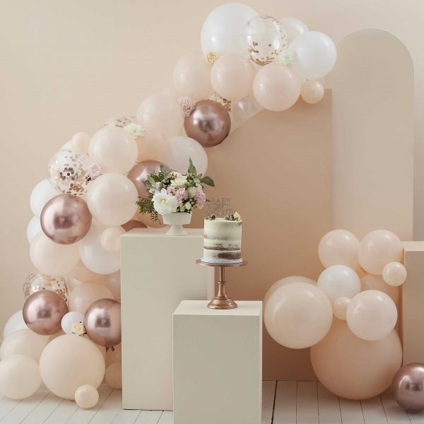 Peach, White & Rose Gold Balloon Arch