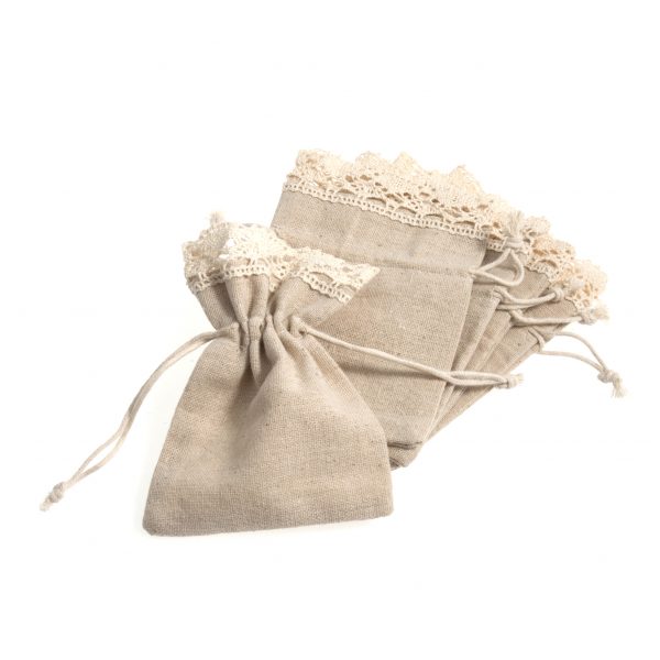 Bag Cotton with Crochet Trim Ivory 5pcs