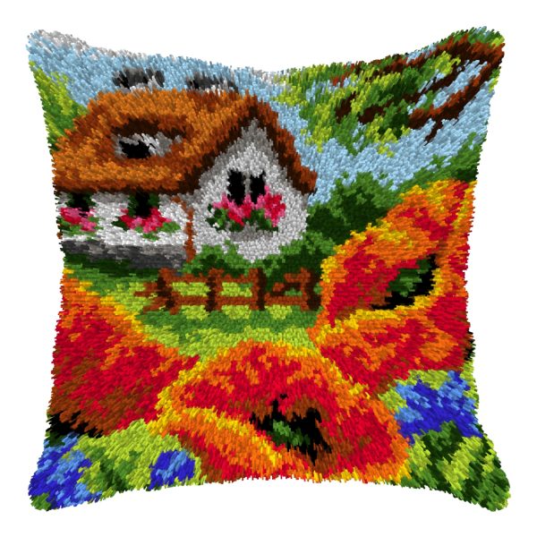 Latch Hook Cushion Kit Cottage and Poppies