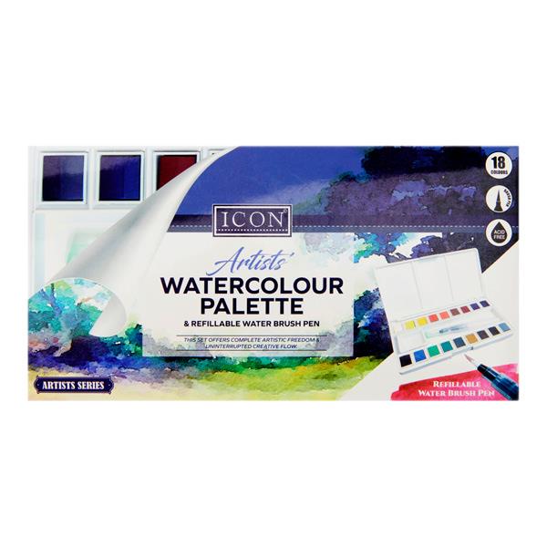 18 Colour Watercolour Palette W/water Brush Pen