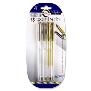 4 Gelpoint Script Gel Pens - Silver & Gold