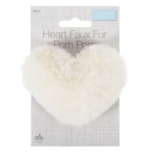 Cream Pom Pom Heart 9cm
