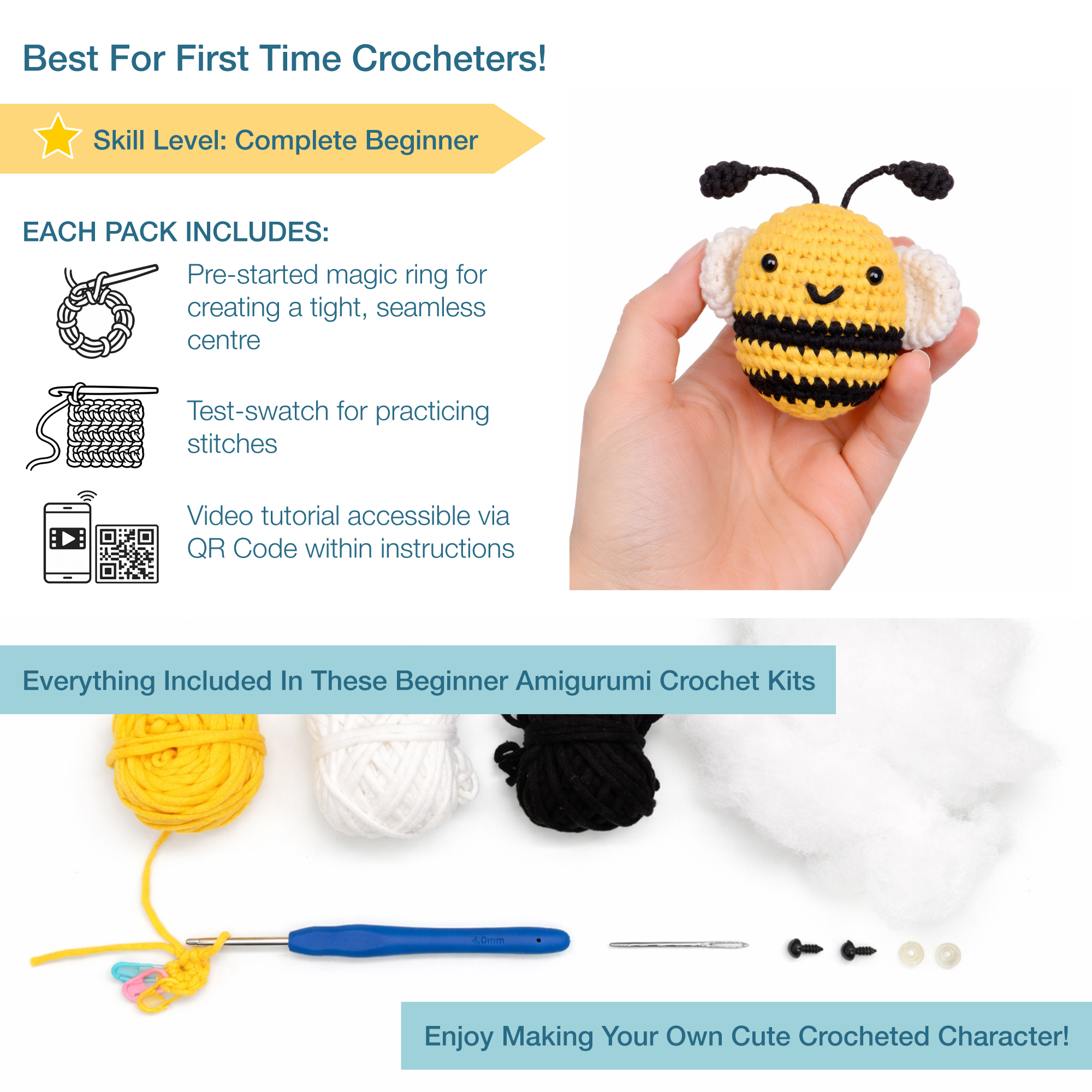 Beginners Amigurumi Crochet Kit Bee - Image 3