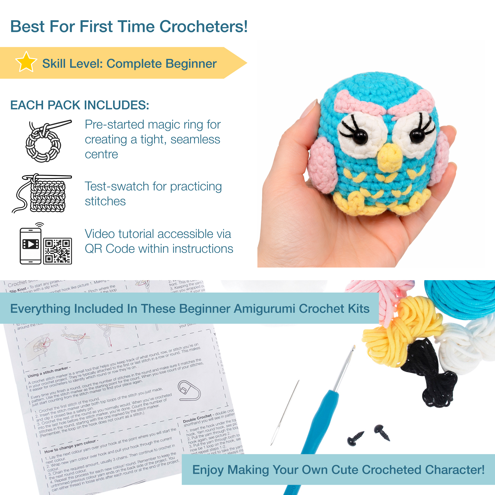 Beginners Amigurumi Crochet Kit Owl