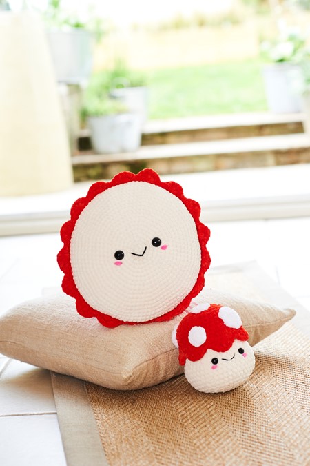 Stylecraft Chenille Crochet Mushroom Cushion and Plushie 10244