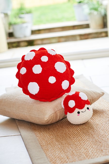 Stylecraft Chenille Crochet Mushroom Cushion and Plushie 10244